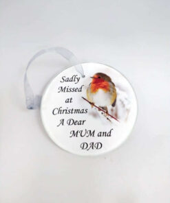 Mum & Dad Robin Glass Christmas Tree Hanging Plaque/Decoration Memorial Tribute