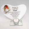 Christmas Dad Memorial Glass with Robin Design Tea Light Candle Holder Gift
