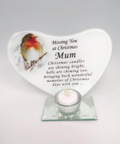Christmas Mum Memorial Glass with Robin Design Tea Light Candle Holder Gift