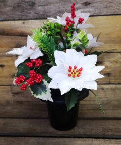 White Artificial Poinsettia Grave Pot Plant