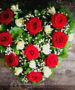 Red and White Rose Mixed Heart Funeral Tribute | The Flower Fountain | Funeral Flowers Stoke on Trent
