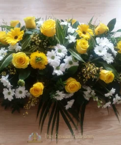 Yellow and White Double Ended Casket Spray - The Flower Fountain Florists Stoke on Trent
