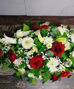 Red and White Single Ended Casket Spray