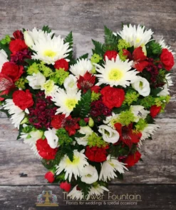 Red and White Mixed Funeral Heart Tribute | The Flower Fountain | Funeral Flowers | Stoke on Trent