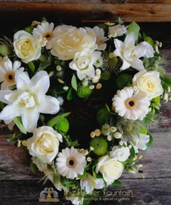 White Mixed Open Heart Funeral Tribute | The Flower Fountain | Funeral Flowers Stoke on Trent