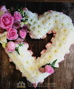 Based Pink and White Open Heart Funeral Tribute | The Flower Fountain | Funeral Flowers Stoke on Trent