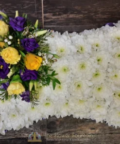 Classic Purple Yellow and White Funeral Cushion - The Flower Fountain Funeral Flowers Stoke on Trent