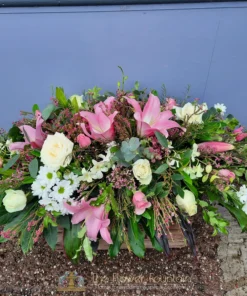 Pink and White Cottage Garden Double Ended Spray - The Flower Fountain Funeral Flowers Stoke on Trent