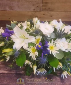 Blue and White Single Ended Spray - The Flower Fountain Funeral Flowers Stoke on Trent