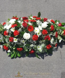 Red and White Double Ended Casket Spray - The Flower Fountain Funeral Flowers Stoke on Trent