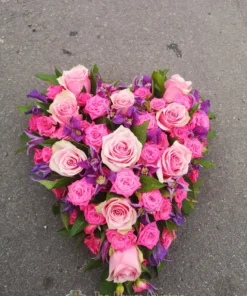 Pink and Purple Mixed Heart Funeral Tribute | The Flower Fountain | Funeral Flowers Stoke on Trent