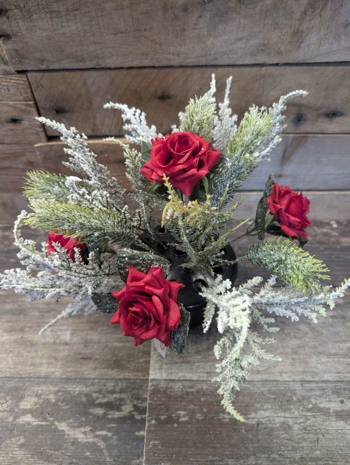 Christmas Rose Artificial Snowy Flowers in Grave Pot