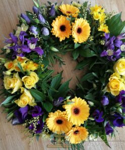 Funeral_Tributes - purple-and-yellow-modern-wreath